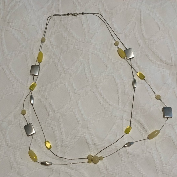 Long Layered Silver Necklace with Yellow Charms - Picture 3 of 4